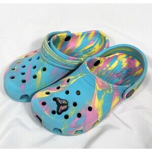 Crocs Classic Marbled Clogs Girls C12 Digital Aqua Multi Slip On Shoes 207464